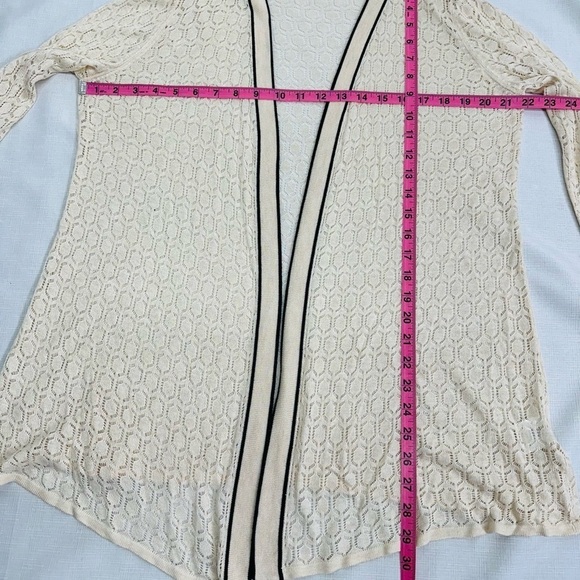 Belldini Women’s size XL Cream With Black Trim Open Front Knit Cardigan Sweater - Picture 10 of 13
